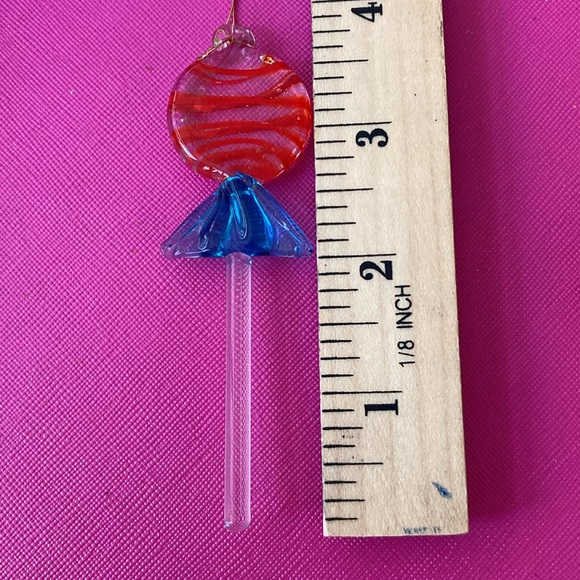 Vintage hand blown glass lollipop ornaments set of 5 plus 2 w stick missing - Picture 8 of 8